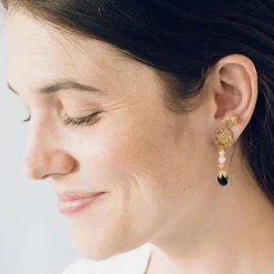 Black Stud Floral Earrings