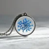 Blue Queen Anne's Lace Necklace Antique Bronze