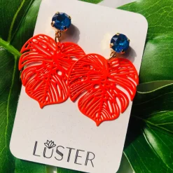 Bold Orange Leaf Earrings