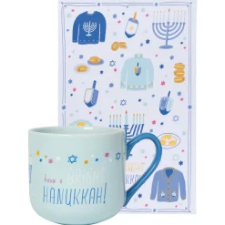 Bright Hanukkah Mug And Dishtowel Set