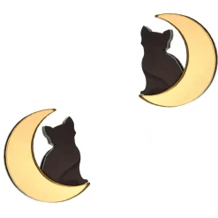 Cat In Moon Large Earrings