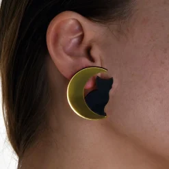 Cat In Moon Large Earrings