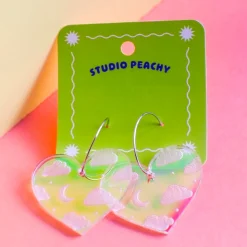 Cloudy Heart Irredescent Hoop Earrings