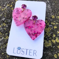 Confetti Heart Love Earrings Pink