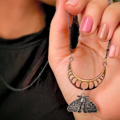 Crescent Moon Luna Moth Necklace