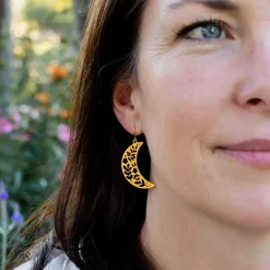 Flower Crescent Moon Earrings