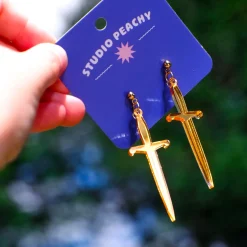 Golden Sword Long Dangle Earrings