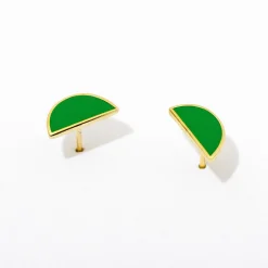 Green Half Circle Stud Earrings