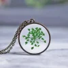 Green Queen Anne's Lace Necklace Antique Bronze