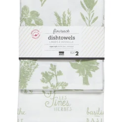 Les Fines Herbes Sage Green Floursack Tea Towels Set Of 2