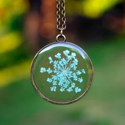 Light Blue Queen Anne's Lace Flower Necklace