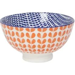 Orange Blue Blossom Stamped Bowl 4 Inch