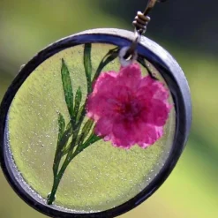 Pink Carnation And Green Fern Necklace