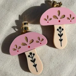 Pink Folk Mushroom Earrings