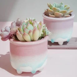 Pink To Blue Dripping Glazed Planter Pot