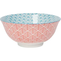 Red Blue Leaf Geo Stamped Bowl 6 Inch