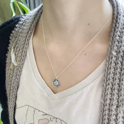 Rimmed Medallion Necklace With London Blue Topaz Sterling Silver