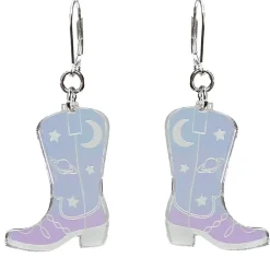 Space Cowboy Boot Dangle Earrings Iridescent