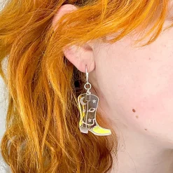 Space Cowboy Boot Dangle Earrings Iridescent