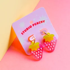 Sparkle Strawberry Huggie Hoop Earrings