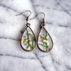 White Flower Pendant Earrings