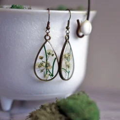 White Flower Pendant Earrings