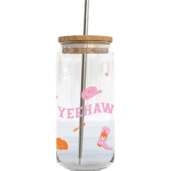 Yeehaw Glass Cup With Bamboo Lid & Straw